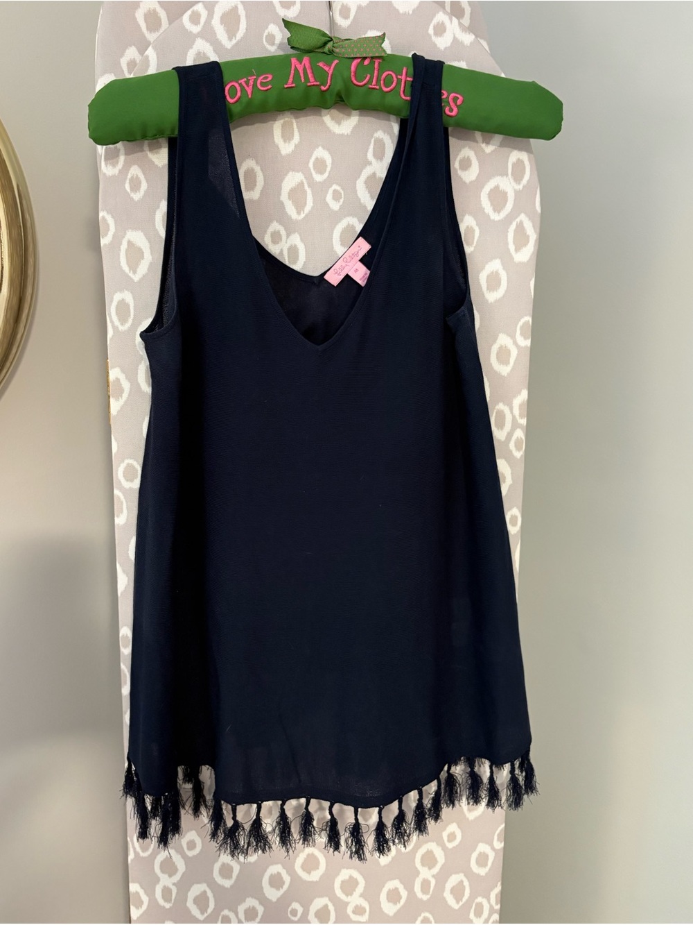 Navy Sleeveless V-Neck Fringe Hem Tank Top